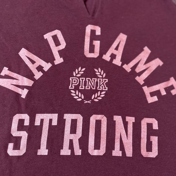 PINK V.S. ~Woman’s X-Small Burgundy Pajama Sleep Shirt “Nap Game Strong” - Picture 10 of 10